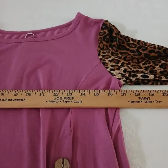 NEW Tunic Top & Necklace Women's LARGE Asymmetrical Blouse Leopard sleeves Flowy - Picture 12 of 13